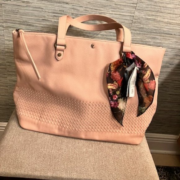 NWT! ELLIOTT LUCCA -Vegan Leather Woven Tote -"Blush Woven"-13"Hx20"Wx8"D +SCARF - Picture 16 of 16